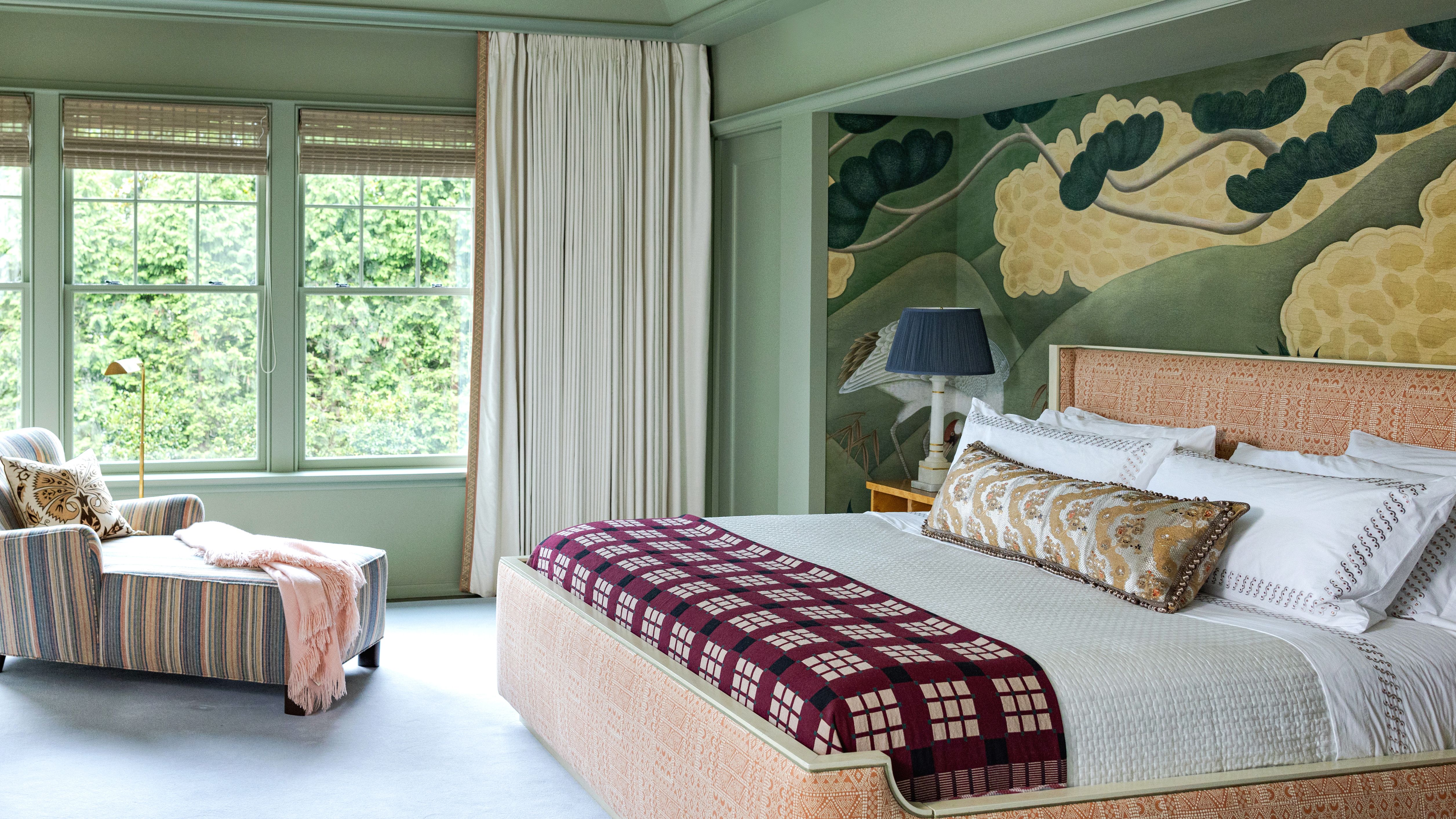 Wallpapered interior with architectural detail