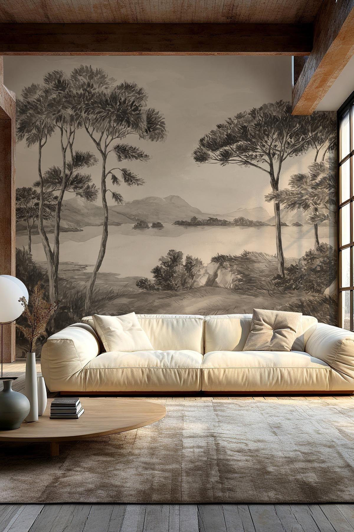 Decorative mural wallpaper in a refined room
