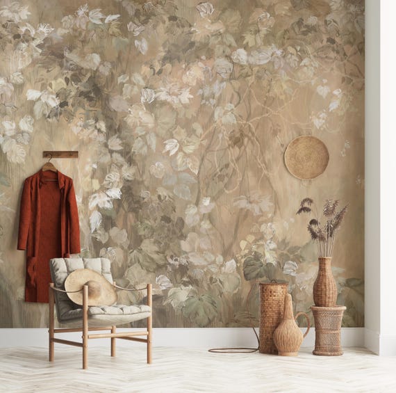 Large-scale mural wallcovering in a room